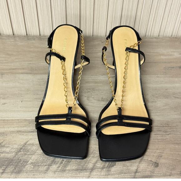 FRAME Le Tati Chain Noir Leather Slingback Sandal Black Gold Chain Size 9 - Picture 7 of 16